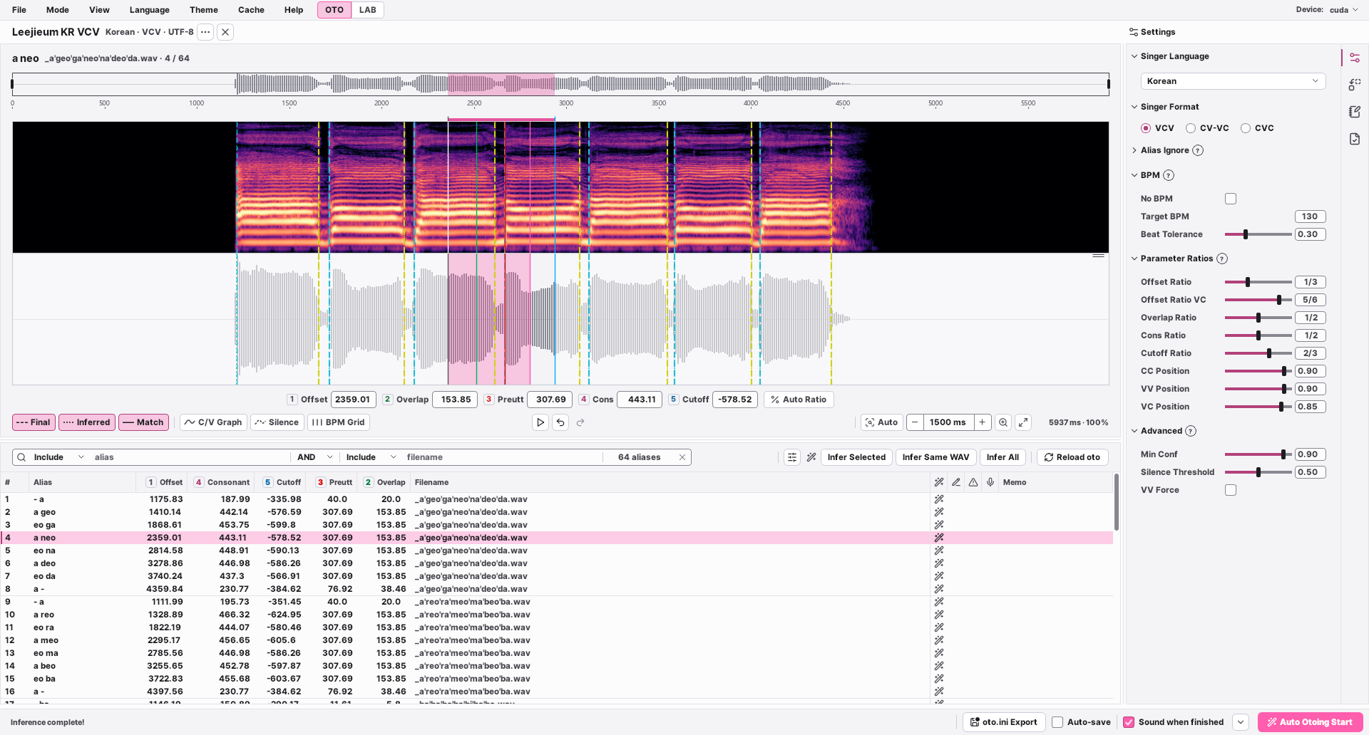 Otomata — Auto Otoing results shown on the spectrogram and waveform